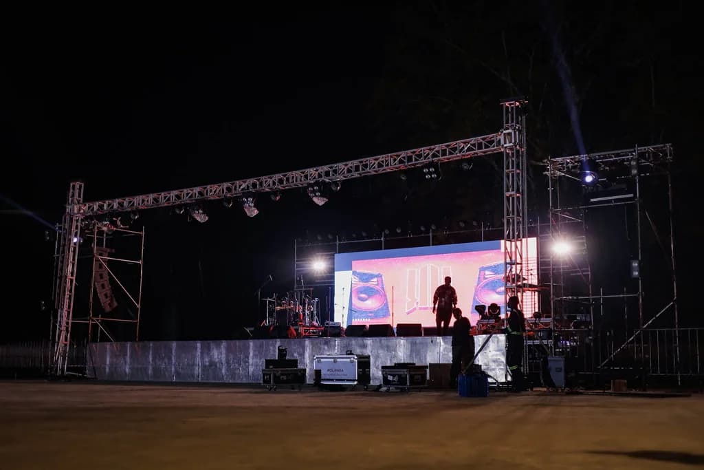 Outdoor evening event stage at Greenwood Mall