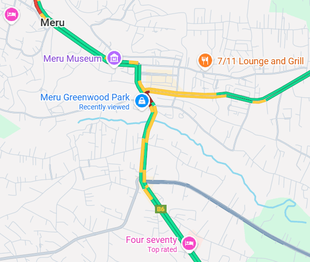 Map showing Greenwood Mall location near Meru Town